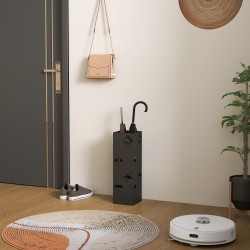 Sateenvarjoteline eteiseen, metallia, 4 koukkua, tippakaukalo, musta