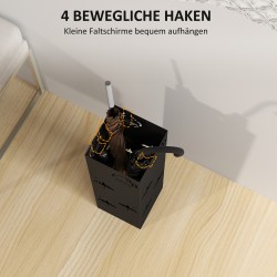 Sateenvarjoteline eteiseen, metallia, 4 koukkua, tippakaukalo, musta