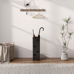 Sateenvarjoteline eteiseen, metallia, 4 koukkua, tippakaukalo, musta