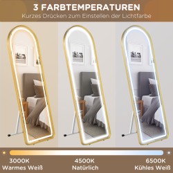 Kokovartalopeili LED-valaistuksella, karkaistu lasi, 151,5 x 50 cm, kultasävy
