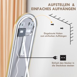 Kokovartalopeili LED-valaistuksella, karkaistu lasi, 151,5 x 50 cm, kultasävy