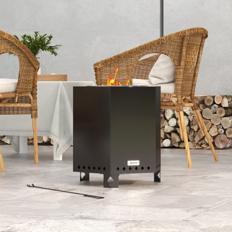 Tulipesä terassituli ulkokäyttöön metalli ja ruostumaton teräs 45 x 38,8 x 46,5 cm musta/hopea, hiilihanko mukana