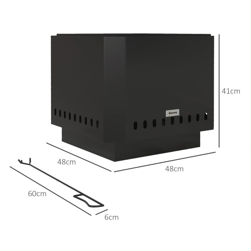 Ulkotulisija tulisauvallla, metalli, 48 x 48 x 41 cm, musta