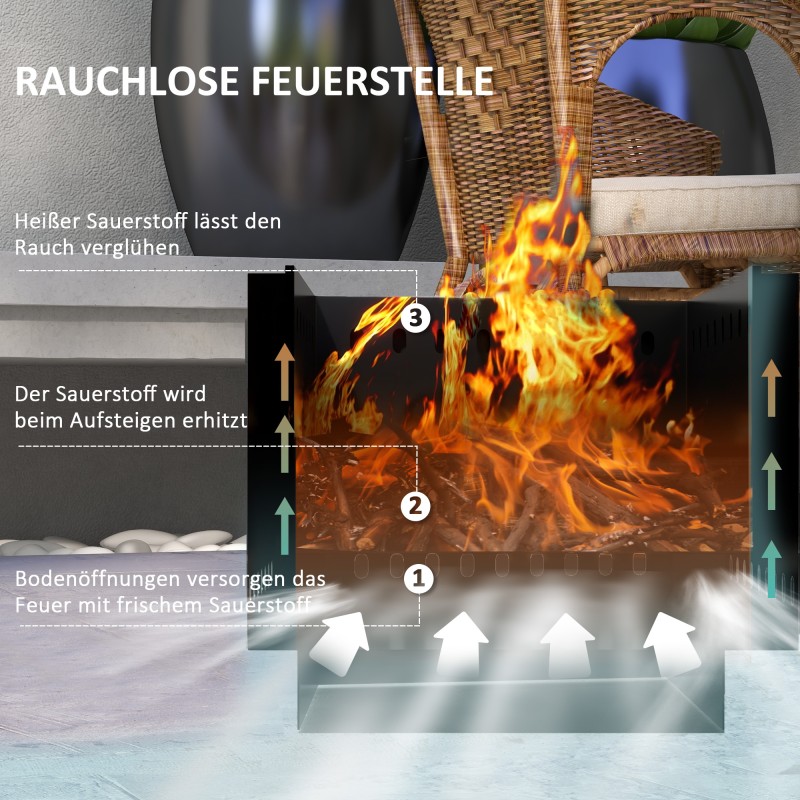 Ulkotulisija tulisauvallla, metalli, 48 x 48 x 41 cm, musta