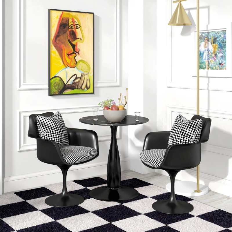 Pyöreä ruokapöytä kahdelle, MDF/melamiini ja teräs, Ø70 x 74 cm, musta