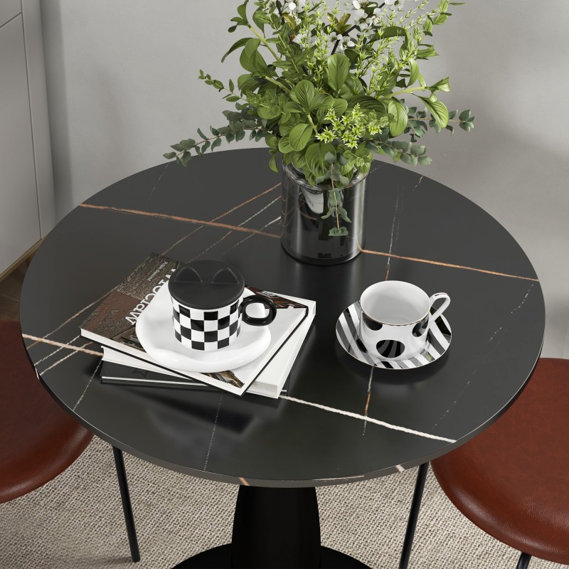 Pyöreä ruokapöytä kahdelle, MDF/melamiini ja teräs, Ø70 x 74 cm, musta