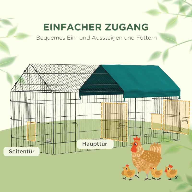 Pieneläinaitaus katoksella, teräs/polyesteri, 220 x 85 x 103 cm, vihreä/musta