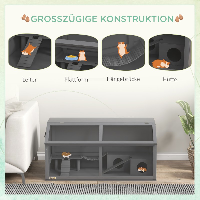 Pieneläinhäkki hamstereille, kuusipuuta, 100 x 52 x 50 cm, tummanharmaa