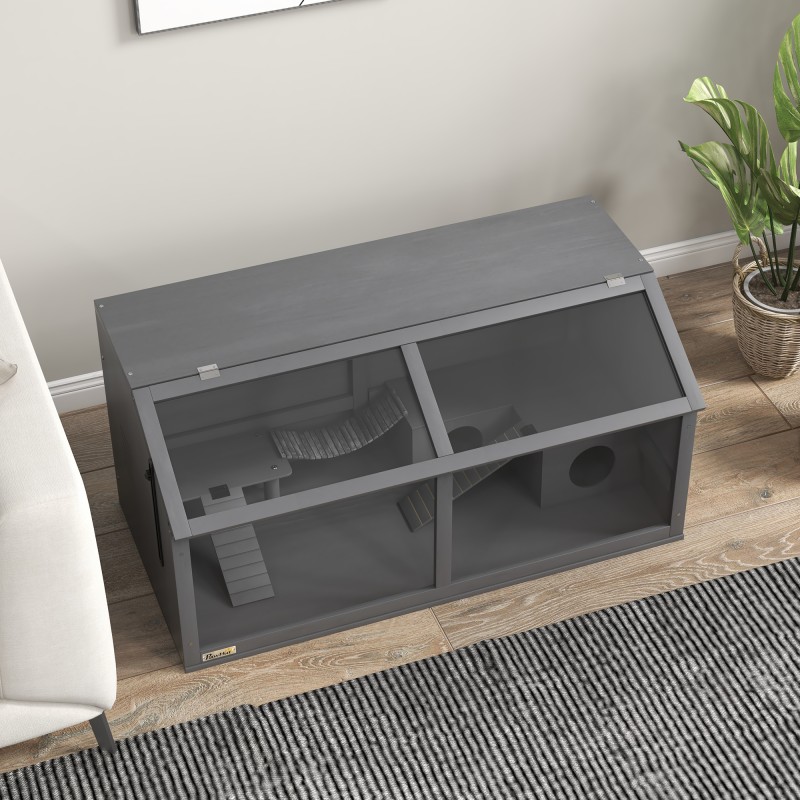 Pieneläinhäkki hamstereille, kuusipuuta, 100 x 52 x 50 cm, tummanharmaa