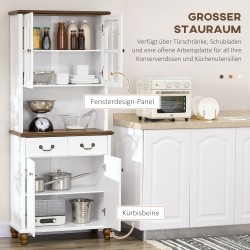 Keittiökaappi buffet, MDF, 2 laatikkoa ja kaapit, 76 x 38 x 182 cm, valkoinen/tummanruskea