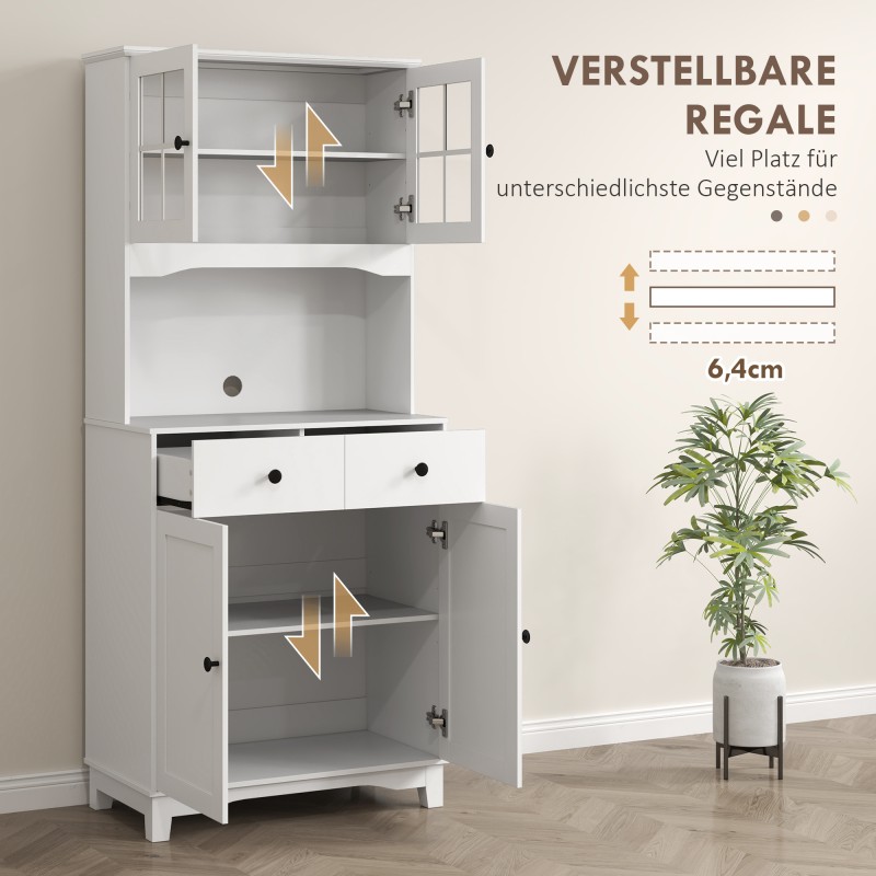 Keittiökaappi lasiovilla ja 2 laatikolla, MDF/puu, 68 x 39,5 x 170 cm, valkoinen/naturaalipuu