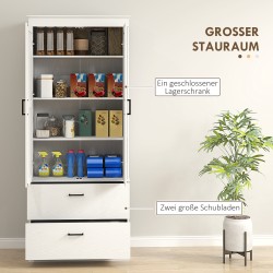 Korkea keittiökaappi säädettävillä hyllyillä ja kahdella leveällä laatikolla 75x39x178 cm kermanvalkoinen