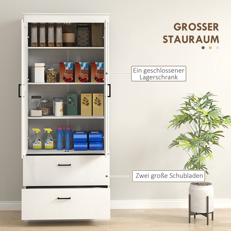 Korkea keittiökaappi säädettävillä hyllyillä ja kahdella leveällä laatikolla 75x39x178 cm kermanvalkoinen