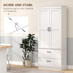 Korkea keittiökaappi säädettävillä hyllyillä ja kahdella leveällä laatikolla 75x39x178 cm kermanvalkoinen