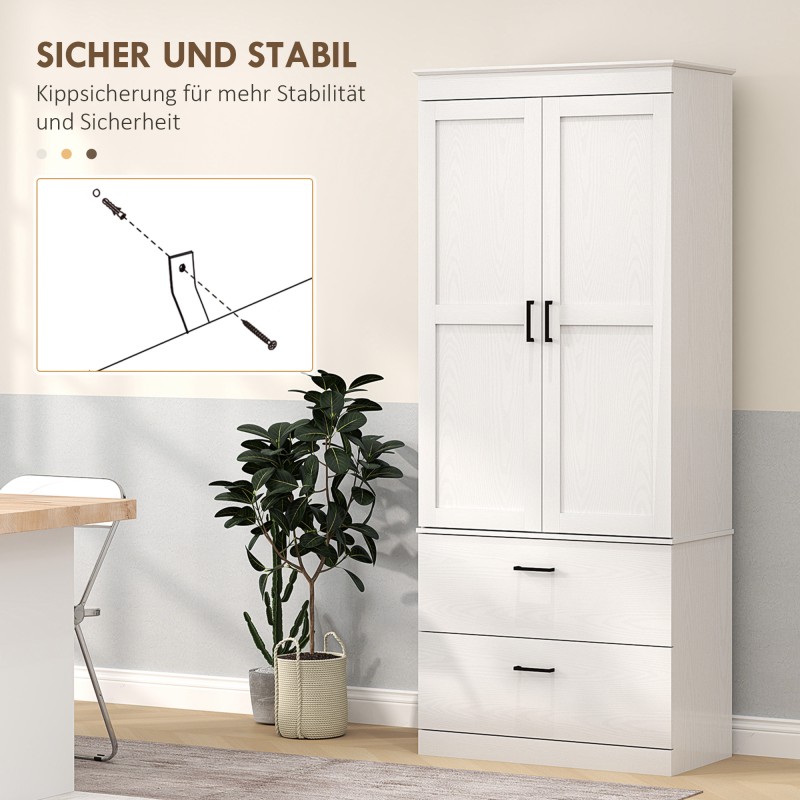 Korkea keittiökaappi säädettävillä hyllyillä ja kahdella leveällä laatikolla 75x39x178 cm kermanvalkoinen