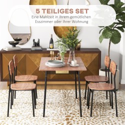 Ruokailuryhmä 4 hengelle, MDF/teräs, pöytä 110 x 70 x 75 cm, teak/musta