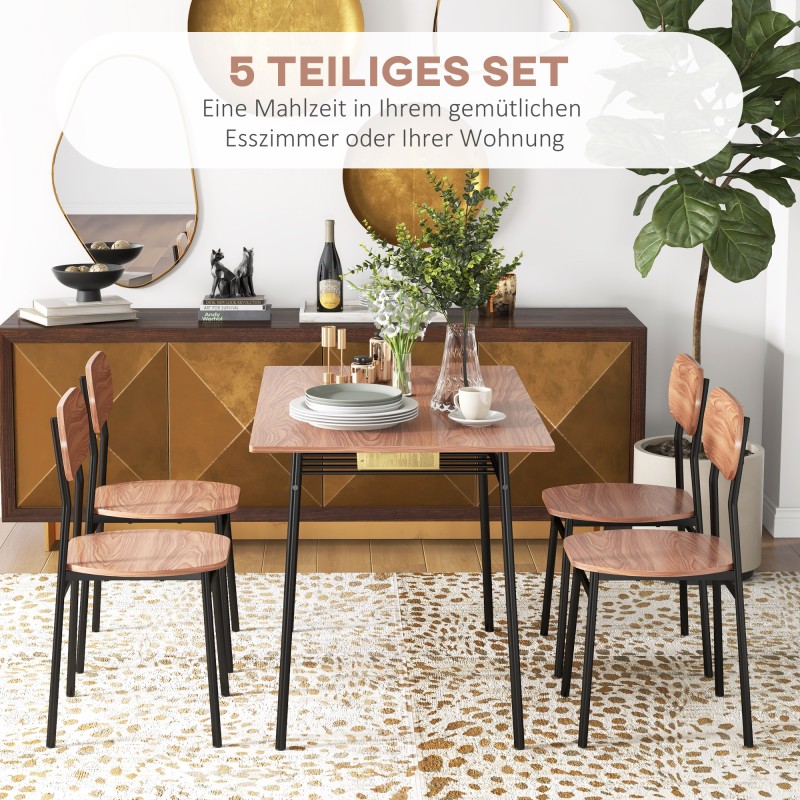 Ruokailuryhmä 4 hengelle, MDF/teräs, pöytä 110 x 70 x 75 cm, teak/musta