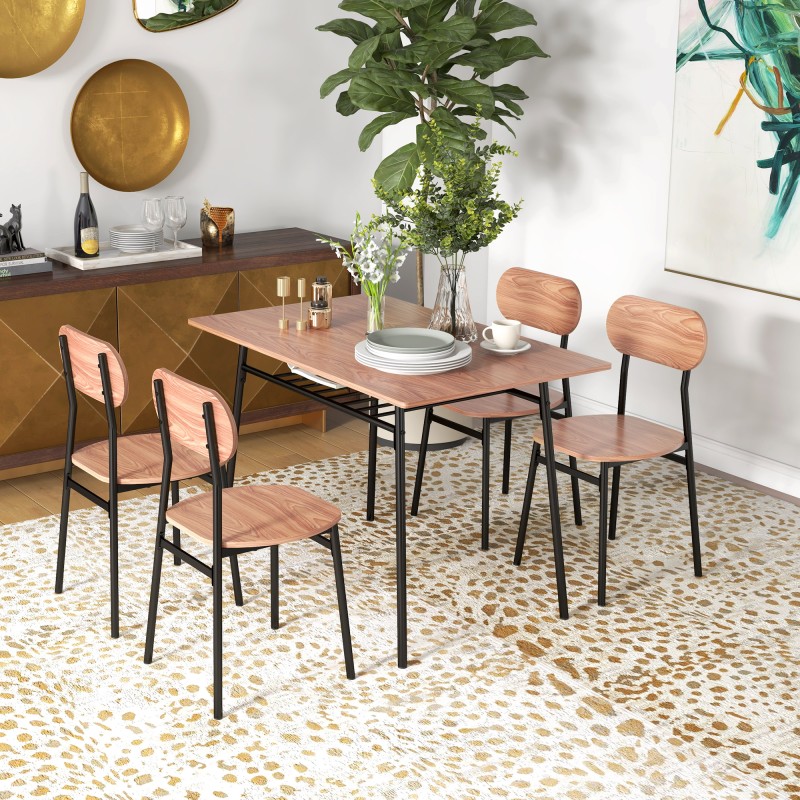 Ruokailuryhmä 4 hengelle, MDF/teräs, pöytä 110 x 70 x 75 cm, teak/musta