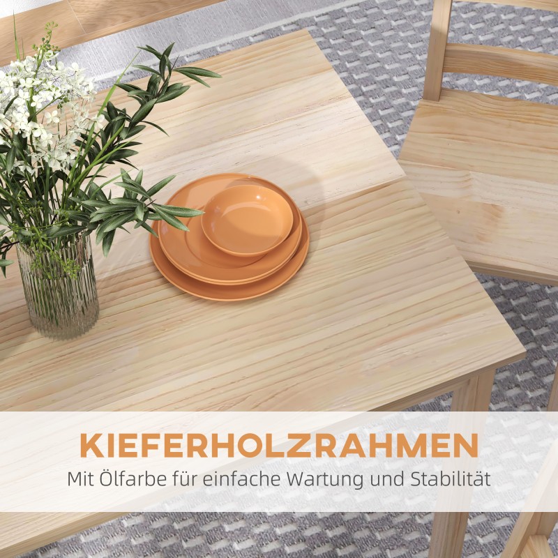 Ruokailuryhmä 5 osaa, mänty, pöytä ja 4 tuolia, 118 x 73 x 75 cm, luonnonpuu