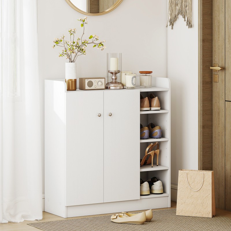 Kenkäkaappi 4 hyllyllä ja ovellisella kaapilla, lastulevy, 83 x 30 x 90 cm, valkoinen