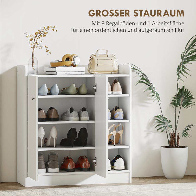 Kenkäkaappi 4 hyllyllä ja ovellisella kaapilla, lastulevy, 83 x 30 x 90 cm, valkoinen