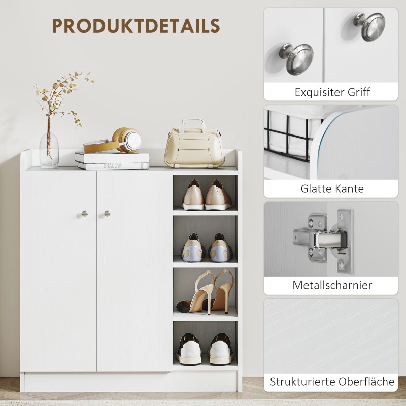 Kenkäkaappi 4 hyllyllä ja ovellisella kaapilla, lastulevy, 83 x 30 x 90 cm, valkoinen