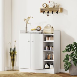 Kenkäkaappi 4 hyllyllä ja ovellisella kaapilla, lastulevy, 83 x 30 x 90 cm, valkoinen