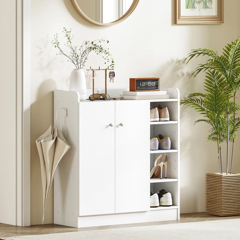 Kenkäkaappi 4 hyllyllä ja ovellisella kaapilla, lastulevy, 83 x 30 x 90 cm, valkoinen