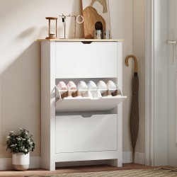 Kenkäkaappi eteiseen lastulevystä, 3 kääntyvää lokeroa, 18 paria, 72x26x112 cm, valkoinen–ruskea