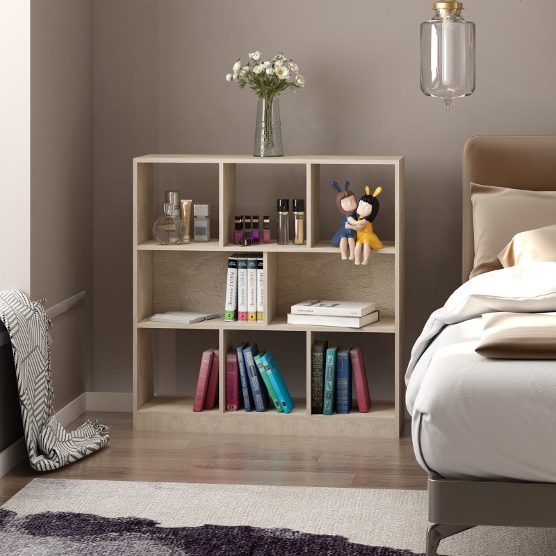 Kirjahylly 3-tasoinen, 8 lokeroa, puupohjainen levy, 97,5 x 30 x 100 cm, tammen sävy