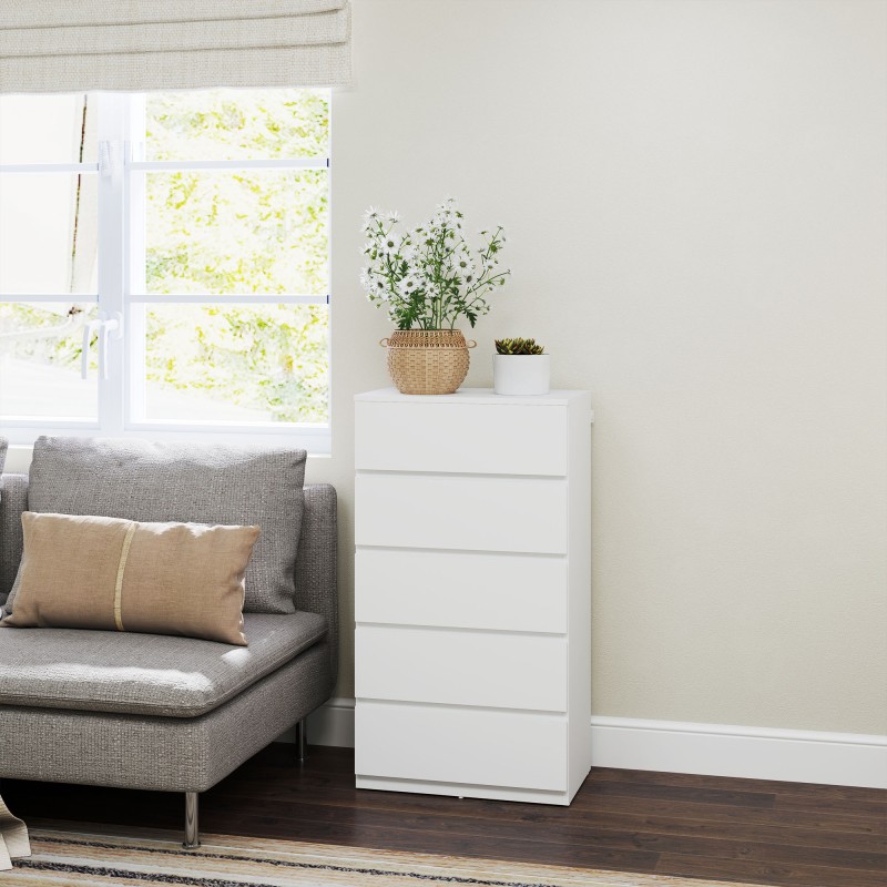 Lipasto 5 laatikkoa puupohjainen levy 55 x 34 x 100 cm valkoinen