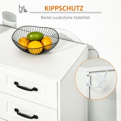 Säilytyskaappi sivupöytä, lastulevy, 4 laatikkoa ja kaappi, 105 x 40 x 76 cm, valkoinen