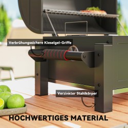 Hiiligrilli kannella ja lämpöritilällä, ruostumaton teräs, tuhka-astia, lämpömittari, 67 x 53 x 55 cm, musta/punainen