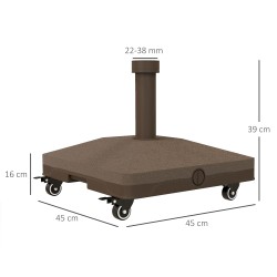 Täytettävä aurinkovarjon jalka pyörillä 20 kg HDPE 45x45 cm ruskea 22–38 mm