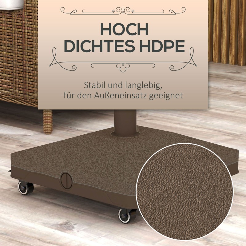 Täytettävä aurinkovarjon jalka pyörillä 20 kg HDPE 45x45 cm ruskea 22–38 mm