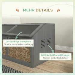 Kääpiöhamsterin puuhäkki puuta 85 x 45 x 44 cm, hylly, riippusilta ja mökki, tummanharmaa