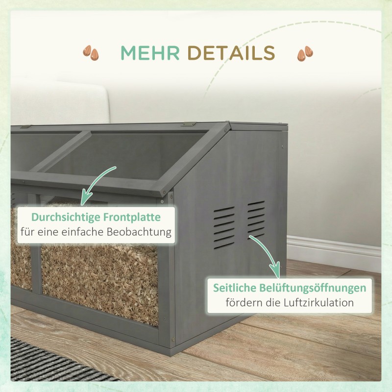 Kääpiöhamsterin puuhäkki puuta 85 x 45 x 44 cm, hylly, riippusilta ja mökki, tummanharmaa