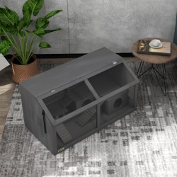 Kääpiöhamsterin puuhäkki puuta 85 x 45 x 44 cm, hylly, riippusilta ja mökki, tummanharmaa