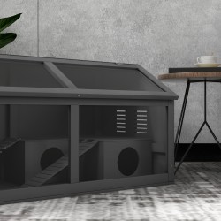 Kääpiöhamsterin puuhäkki puuta 85 x 45 x 44 cm, hylly, riippusilta ja mökki, tummanharmaa