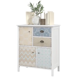 Sivupöytä shabby chic tyyli MDF ja mäntypuu 68 x 34 x 80 cm valkoinen 2 laatikkoa 3 kaappia