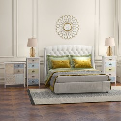 Sivupöytä shabby chic -tyyli, MDF ja mäntypuu, 68 x 34 x 80 cm, valkoinen, 2 laatikkoa 3 kaappia