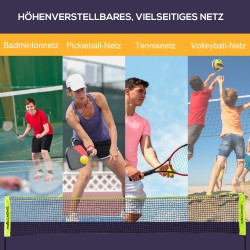 Korkeussäädettävä peliverkko 107–155 cm, 420 cm, sulkapallo/tennis/pickleball/lentopallo, metallirunko, sininen, laukulla