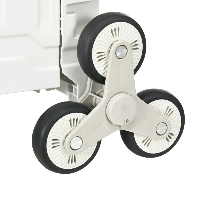 Taittuva portaissa kulkeva ostoskärry / kuljetuslaatikko 51 l teleskooppikahvalla, valkoinen