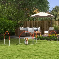 Koiran agility-setti 4-osainen, muovia, 89 x 69 x 99 cm, valkoinen/oranssi, kantokassi mukana