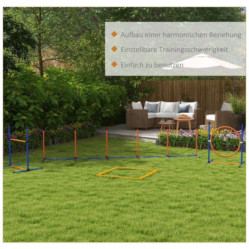 Koiran agilitysetti ulkokäyttöön, 7-osainen harjoitusrata, muovi, 352 cm, oranssi/sininen