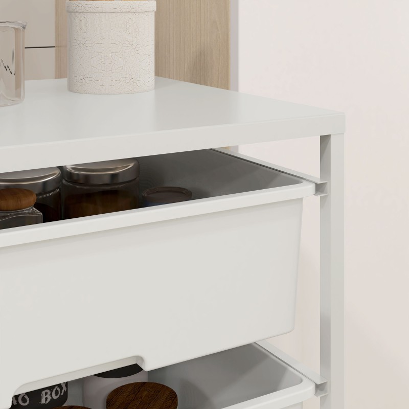 Säilytysvaunu pyörillä 3 korilla keittiöön ja kylpyhuoneeseen teräs/muovi 40,8 x 33,5 x 60,5 cm valkoinen