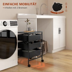 Säilytyskärry pyörillä 3 korilla, teräs ja muovi, 40,8 x 33,5 x 60,5 cm, musta