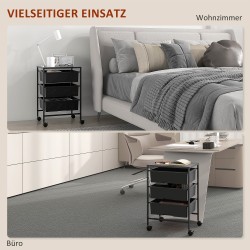 Säilytyskärry pyörillä 3 korilla, teräs ja muovi, 40,8 x 33,5 x 60,5 cm, musta