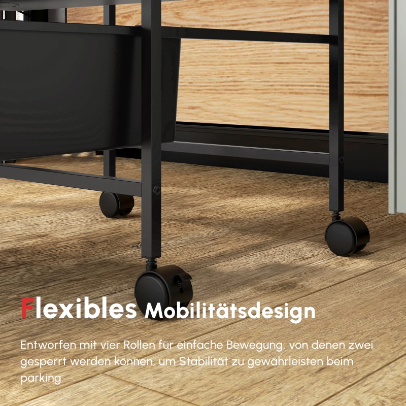 Säilytyskärry pyörillä 3 korilla, teräs ja muovi, 40,8 x 33,5 x 60,5 cm, musta