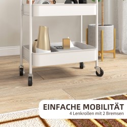 Monitoiminen keittiökärry 3 metallikoria 45 x 30,6 x 79 cm valkoinen